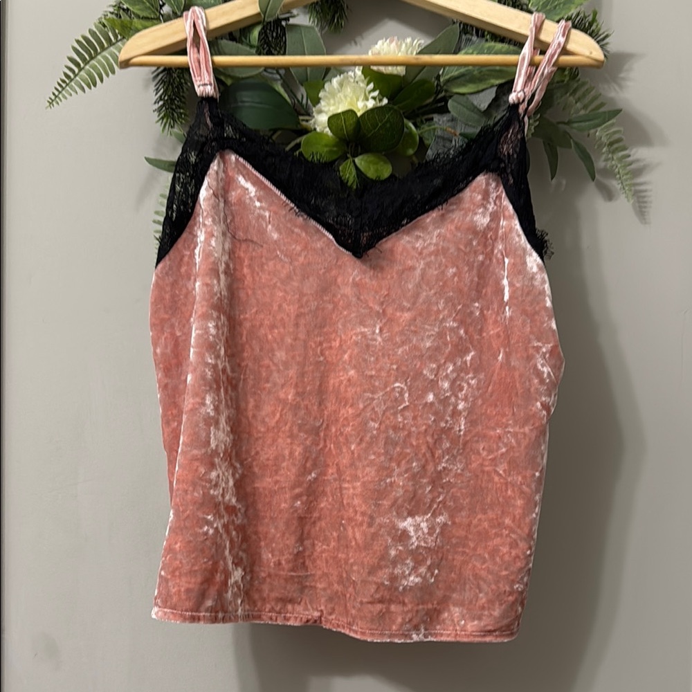 ✨MIDWEST PRINCESS✨ Velvet Pink Cami Top with Black Lace Trim Size XXL